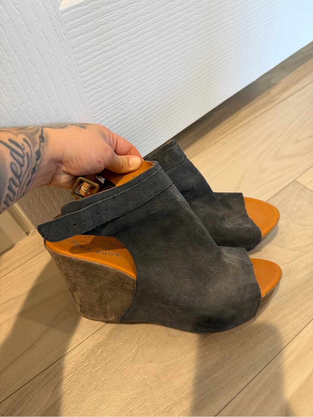 Kork-Ease - Women's Black Suede Wedge Sandals
